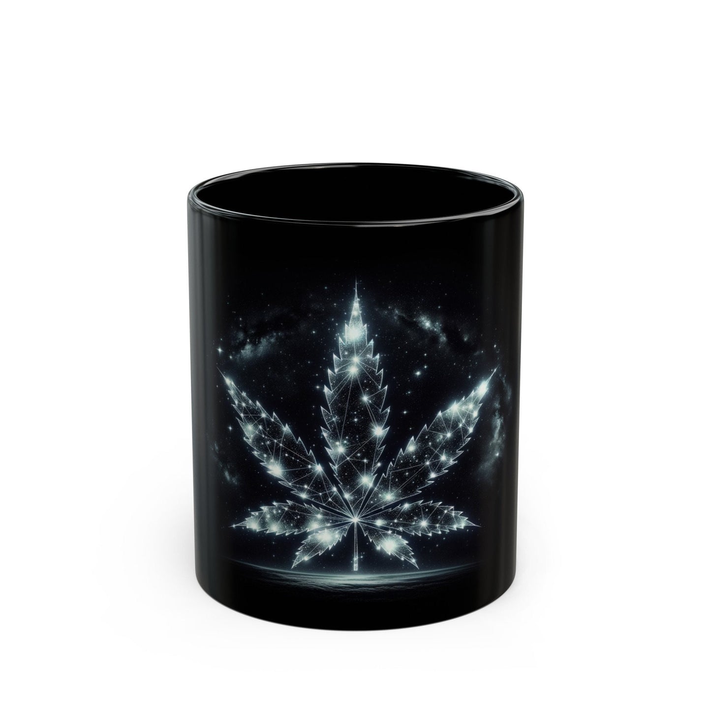 STARRY WEED LEAF - Weed Coffee Mug (11oz) BLACK
