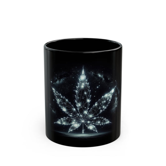 STARRY WEED LEAF - Weed Coffee Mug (11oz) BLACK