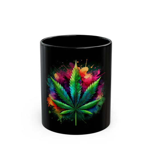 WATERCOLOR WEED LEAF - Weed Coffee Mug (11oz) BLACK