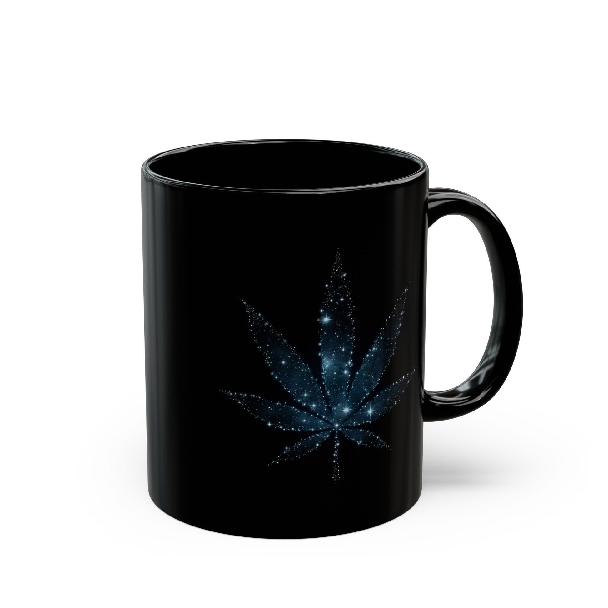 STARRY WEED LEAF - Weed Coffee Mug (11oz) BLACK, Dual Sided