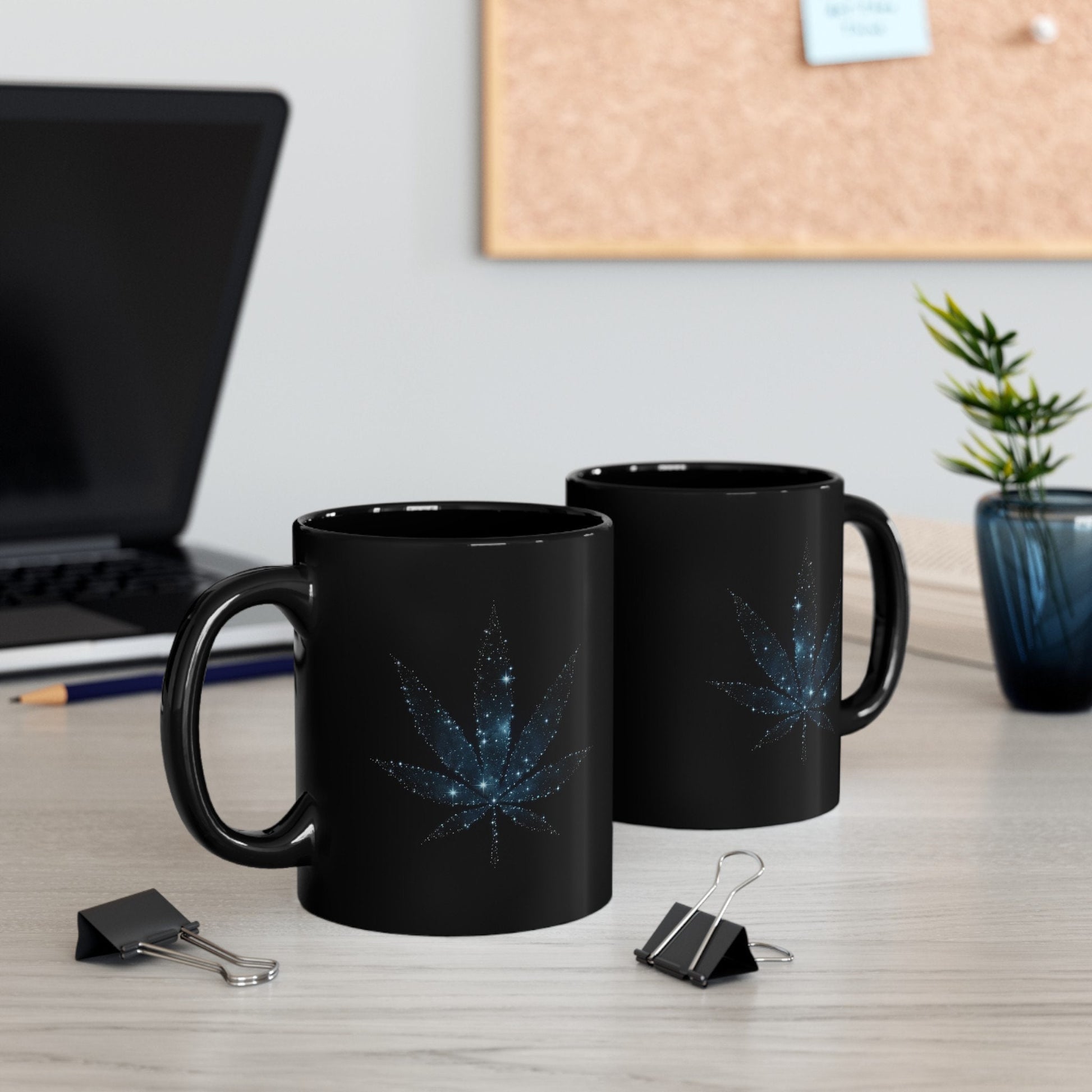 STARRY WEED LEAF - Weed Coffee Mug (11oz) BLACK, Dual Sided