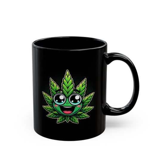 CUTE WEED LEAF - Weed Coffee Mug (11oz) BLACK, Dual Sided