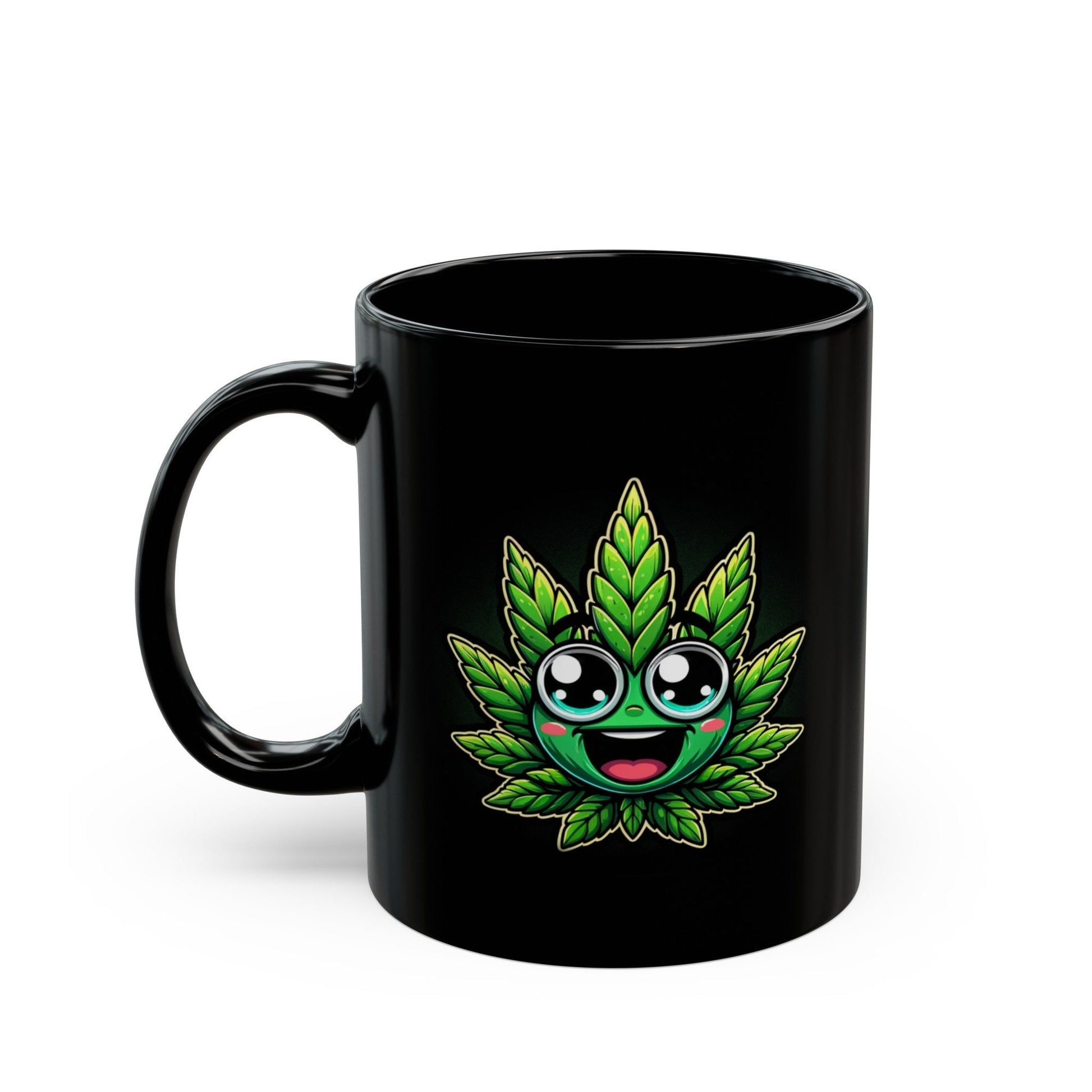 CUTE WEED LEAF - Weed Coffee Mug (11oz) BLACK, Dual Sided
