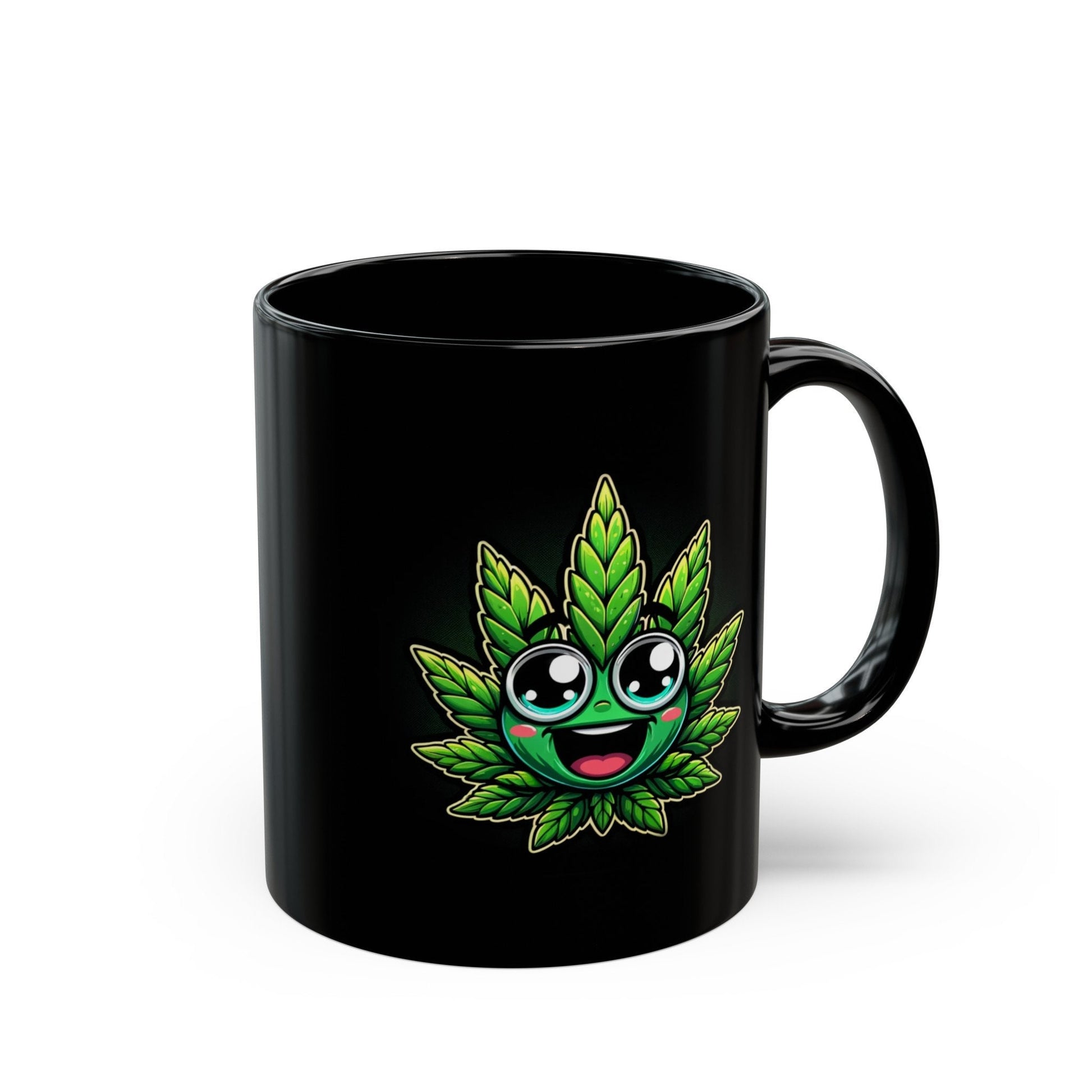 CUTE WEED LEAF - Weed Coffee Mug (11oz) BLACK, Dual Sided