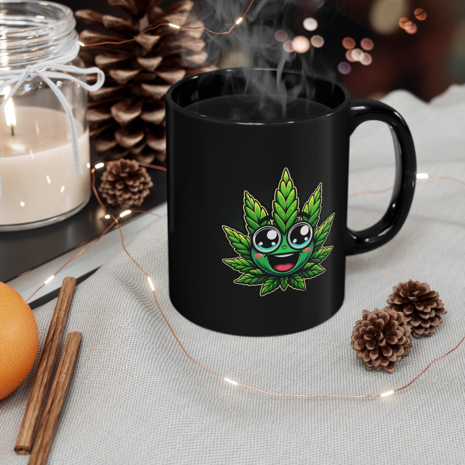 CUTE WEED LEAF - Weed Coffee Mug (11oz) BLACK, Dual Sided