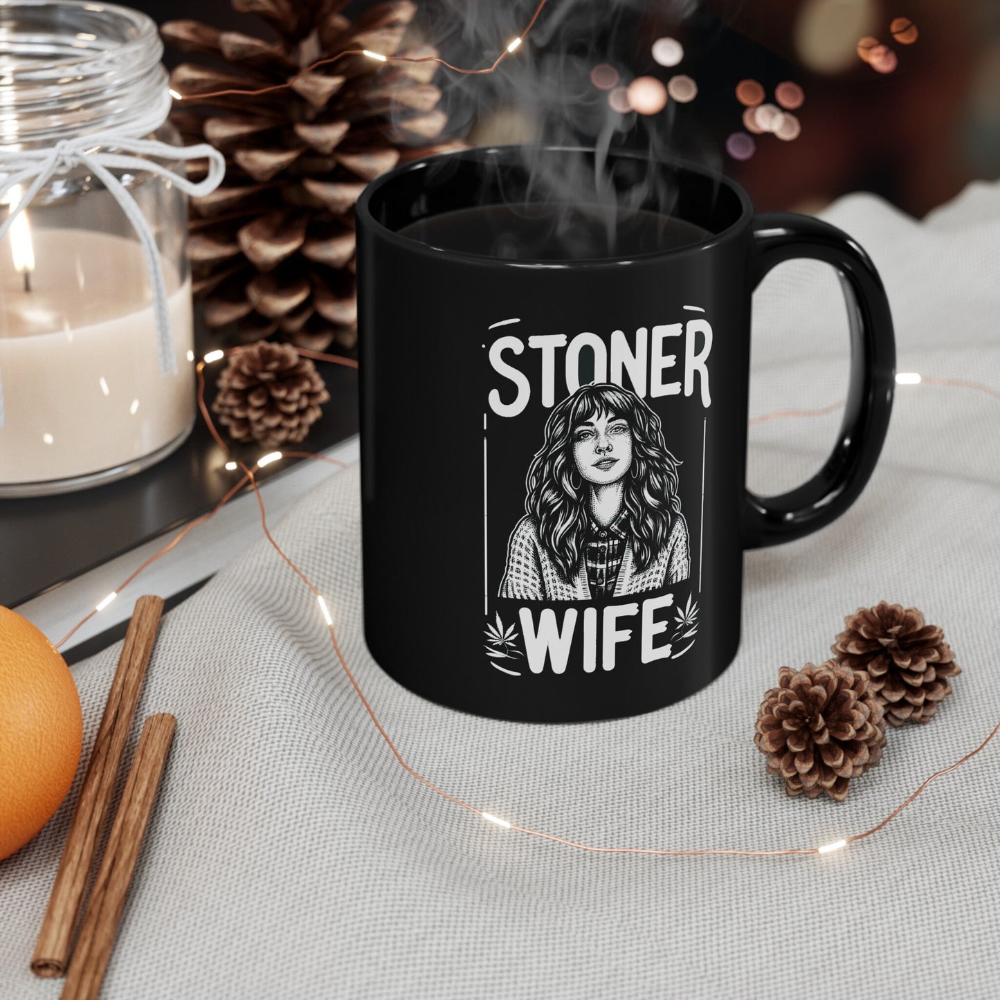 STONER WIFE MUG - Weed Coffee Mug (Black 11oz) - Gift for Stoners, Smokers; Wake & Bake Mug / 420 Mug / Marijuana Gift, Weed Cannabis Mug