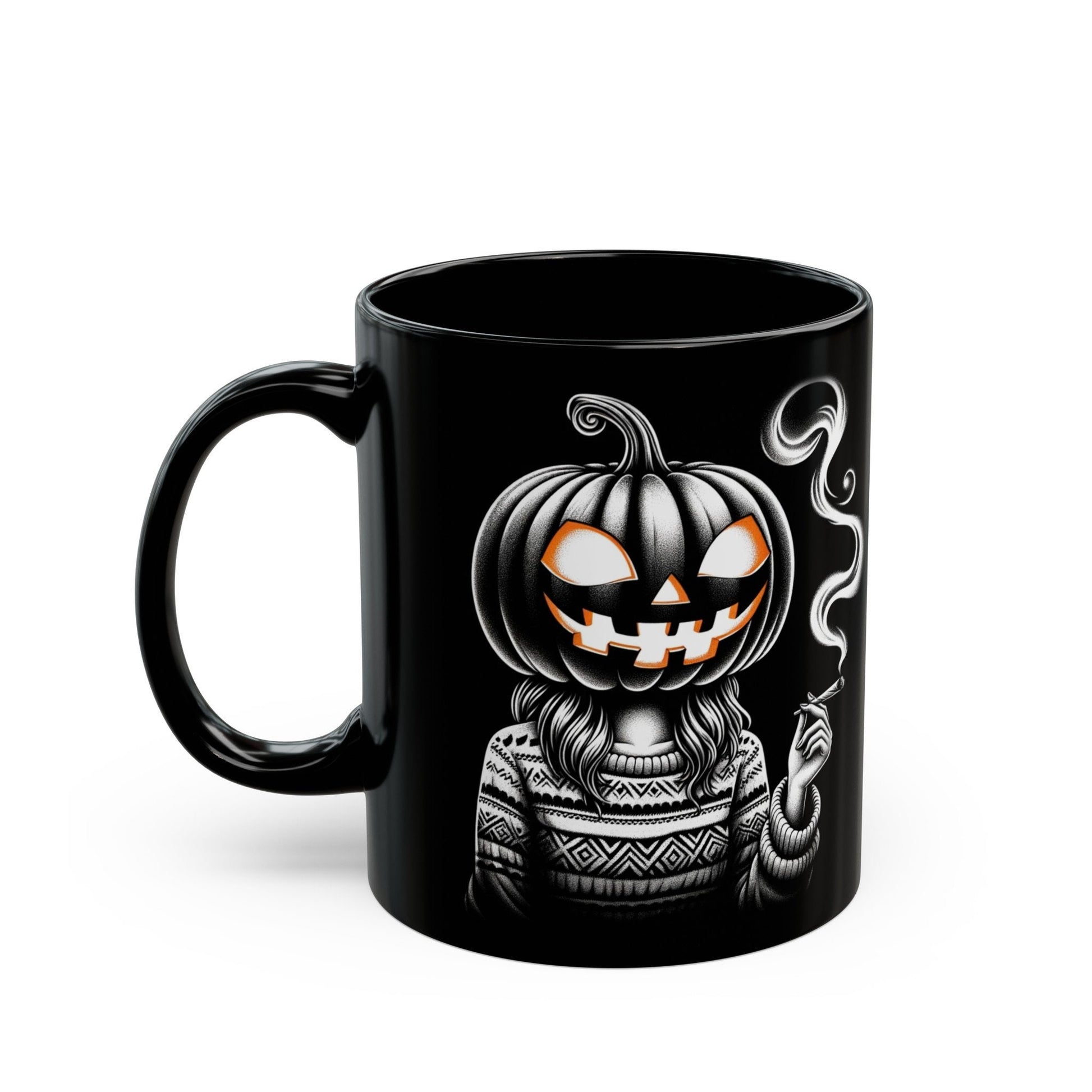 STONER PUMPKIN GIRL - WEED Coffee Mugs (11oz) BLACK, Dual Sided