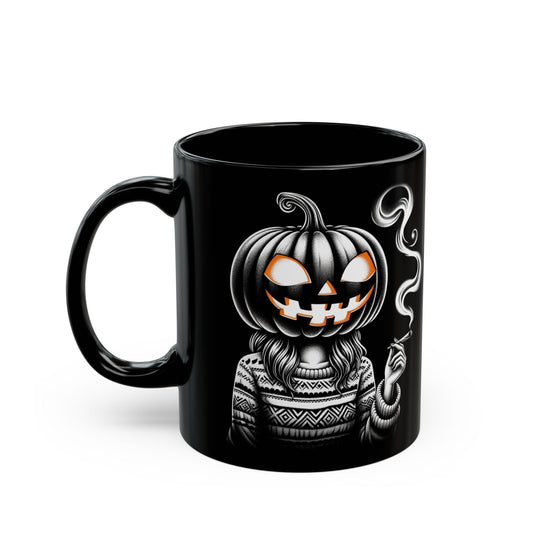 STONER PUMPKIN GIRL - WEED Coffee Mugs (11oz) BLACK, Dual Sided