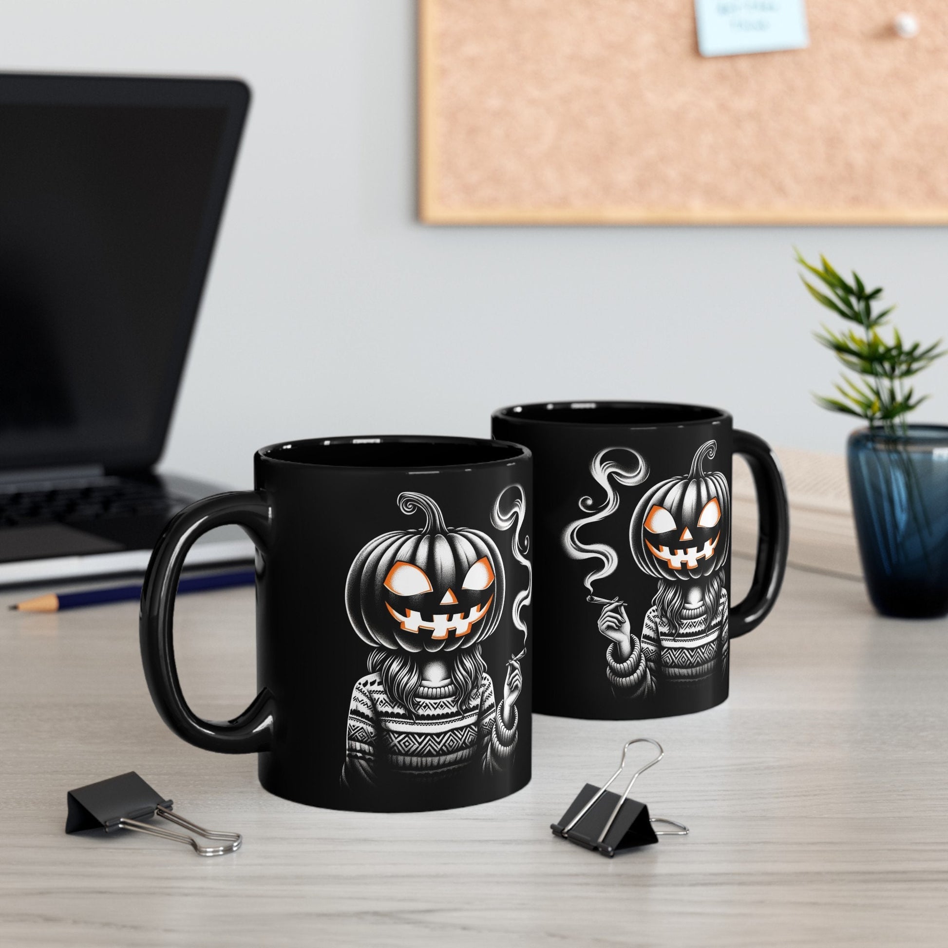 STONER PUMPKIN GIRL - WEED Coffee Mugs (11oz) BLACK, Dual Sided