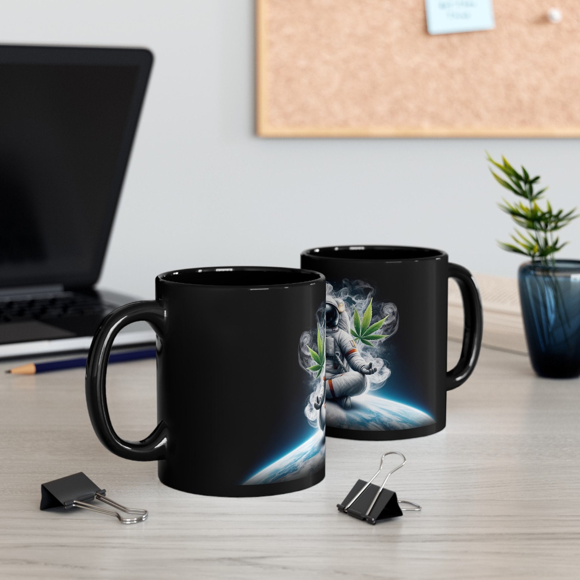 MEDITATING ASTRONAUT - Weed Coffee Mug (11oz) BLACK