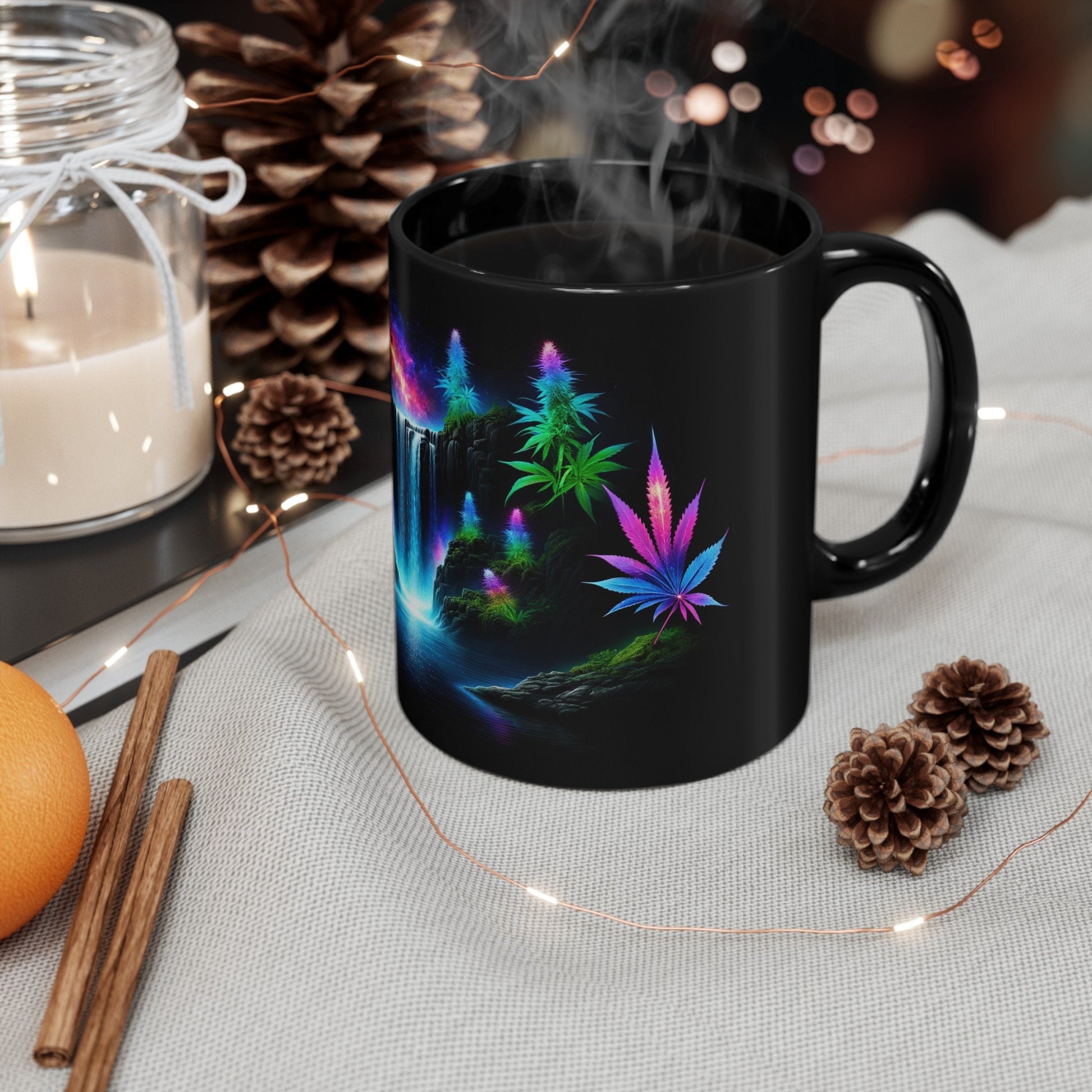 420 SPACE WATERFALL - Weed Coffee Mug (11oz) BLACK