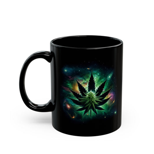 GALAXY WEED LEAF - Weed Coffee Mug (11oz) BLACK, Dual Sided