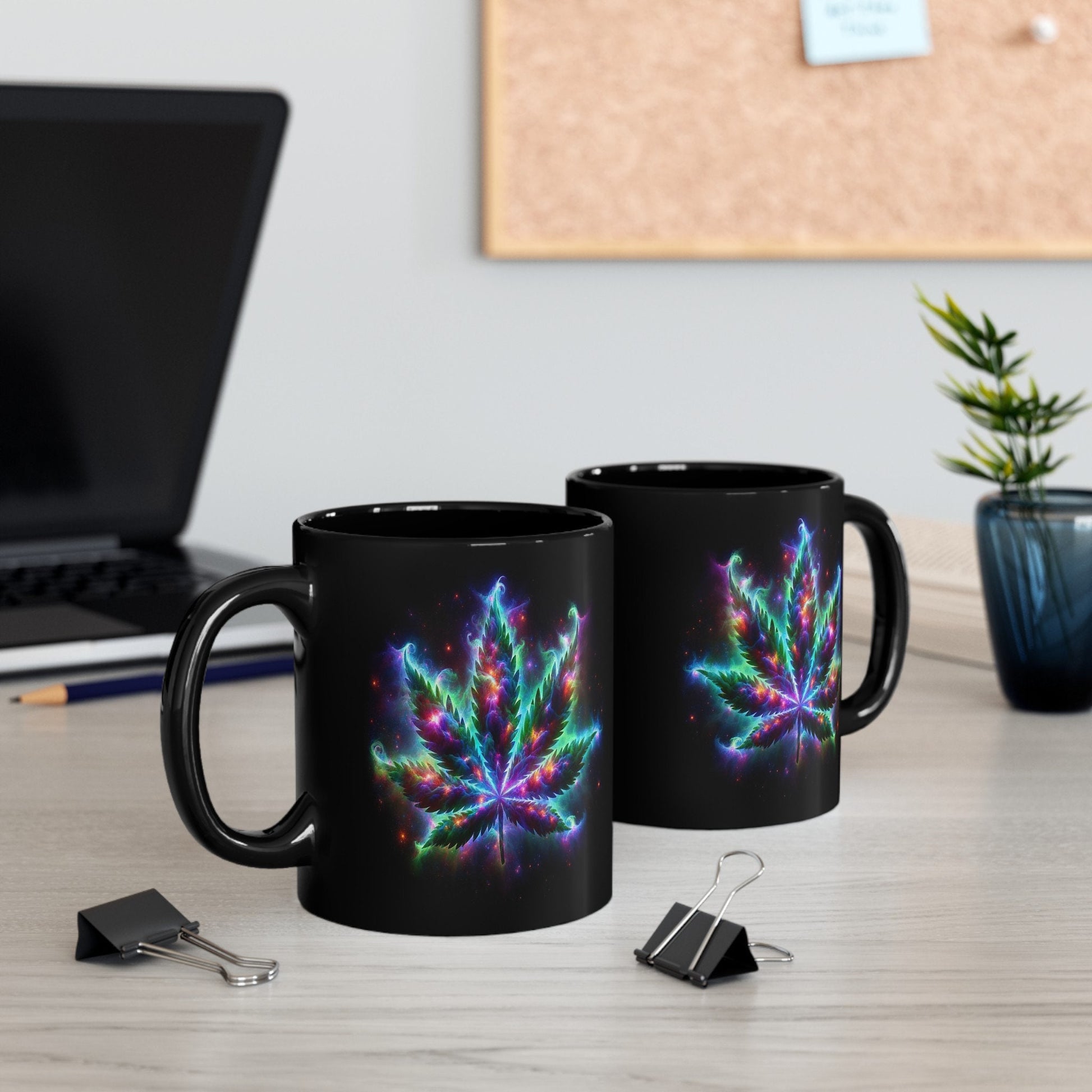 GALAXY WEED LEAF - Weed Coffee Mug (11oz) BLACK, Dual Sided