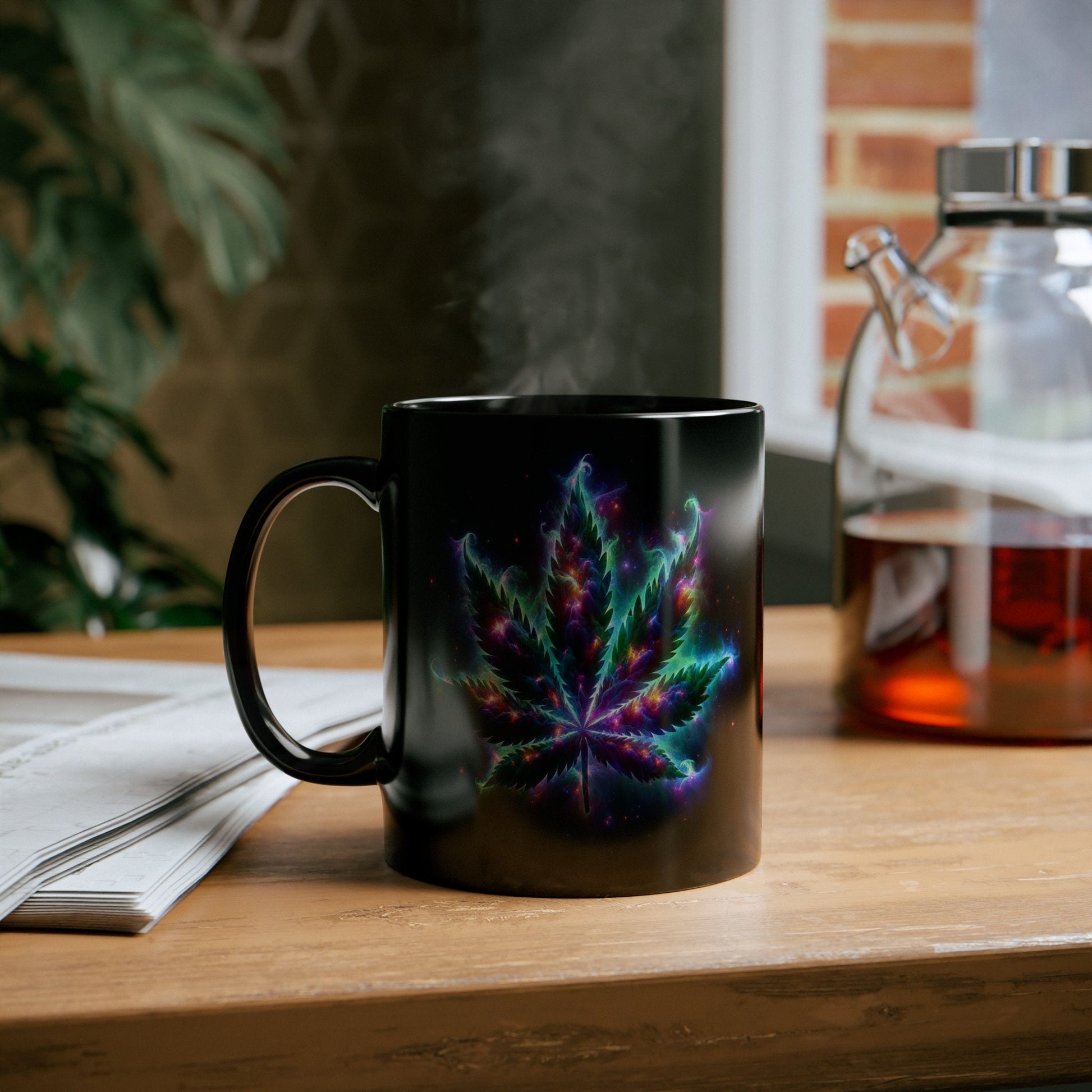 GALAXY WEED LEAF - Weed Coffee Mug (11oz) BLACK, Dual Sided