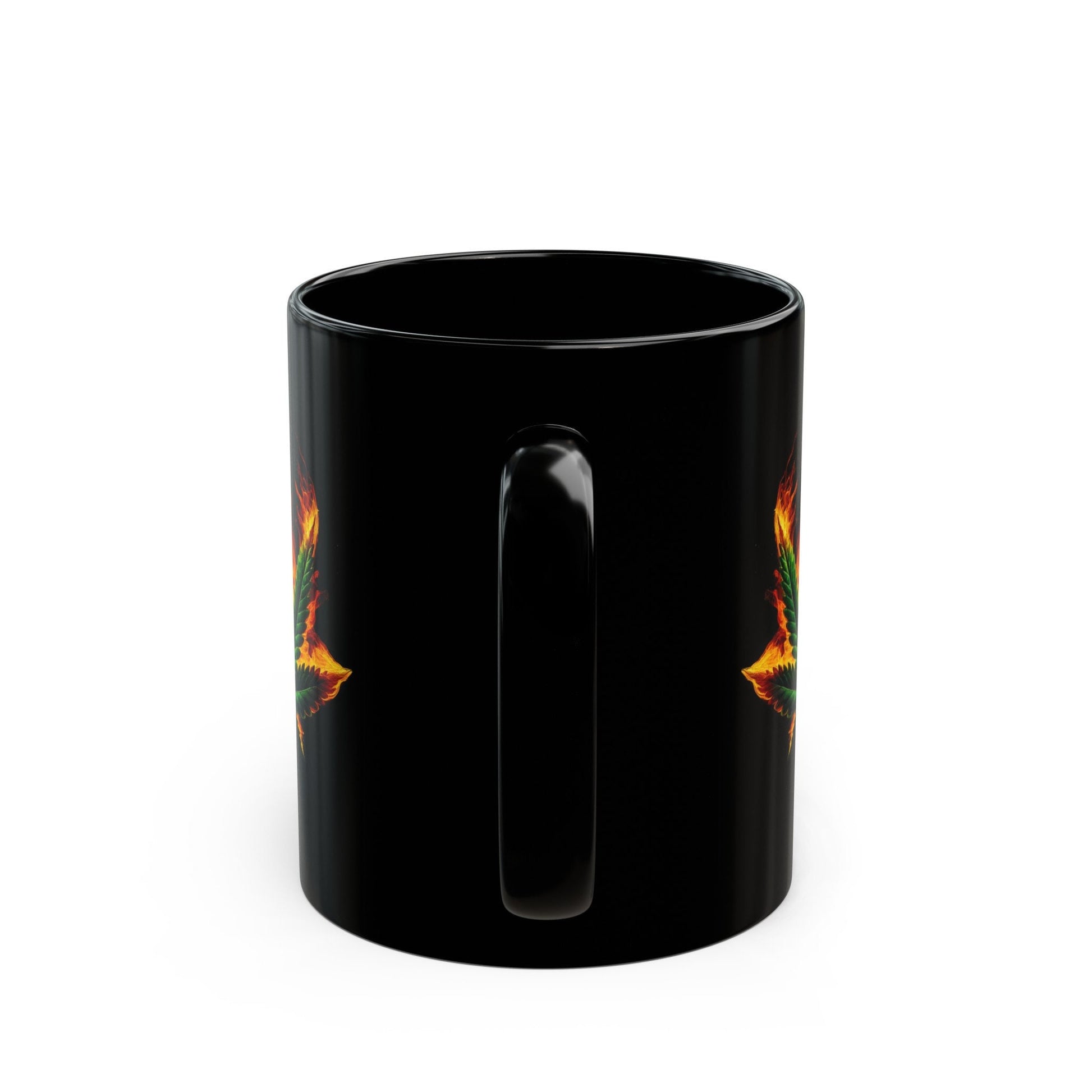FLAMING WEED LEAF - 420 Coffee Mug (11oz) BLACK
