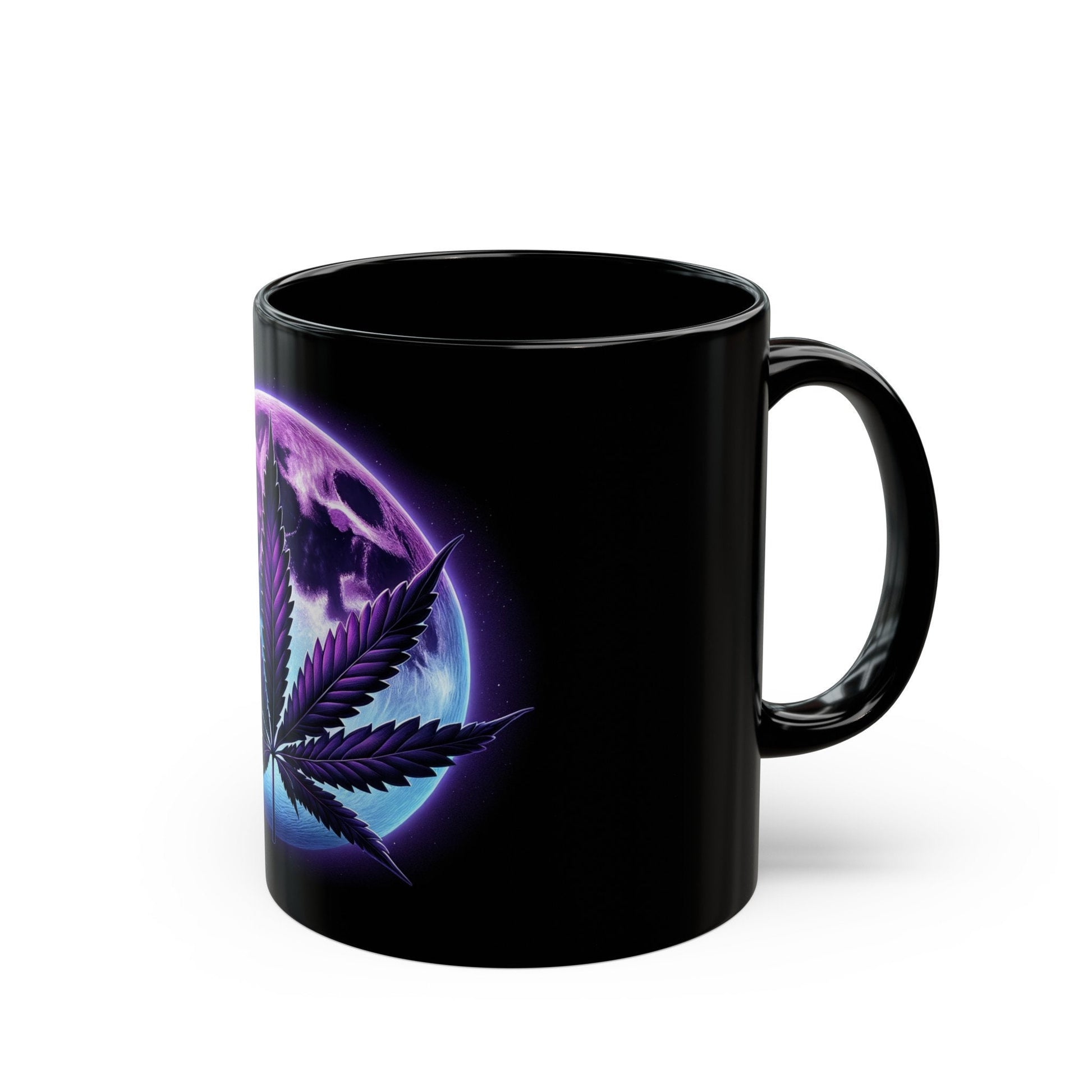 PURPLE LEAF MOONGLOW - Weed Coffee Mug (11oz) BLACK