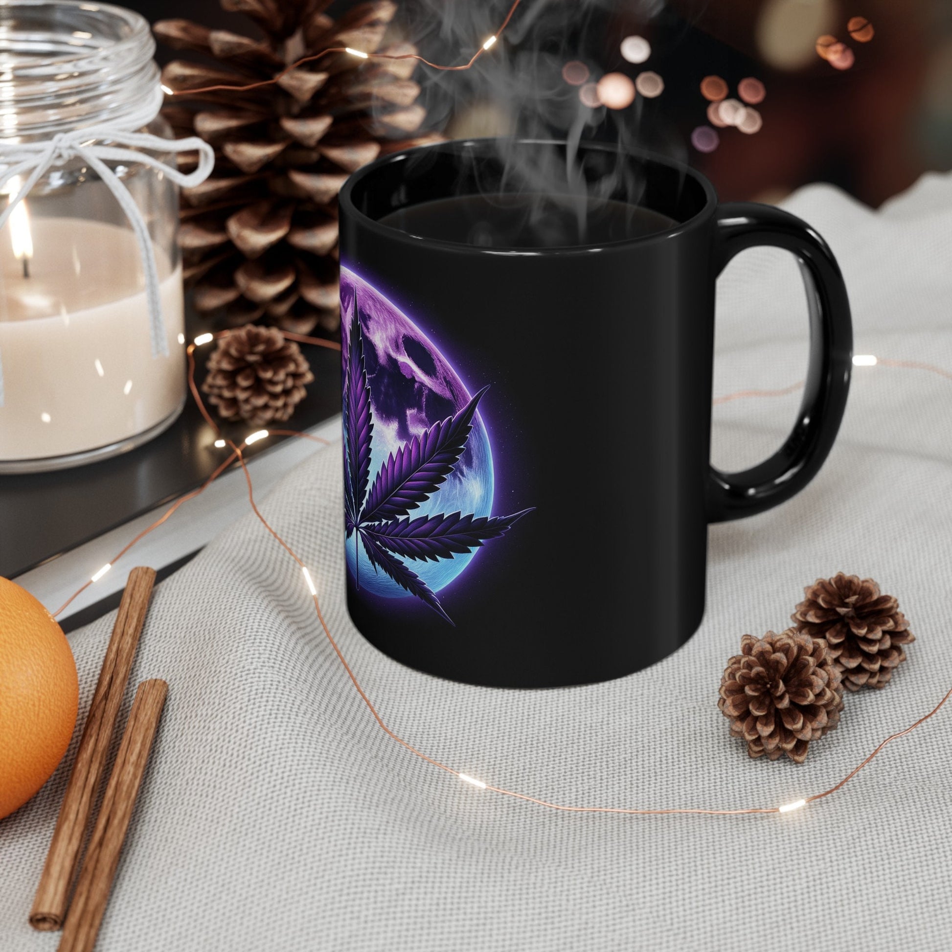 PURPLE LEAF MOONGLOW - Weed Coffee Mug (11oz) BLACK