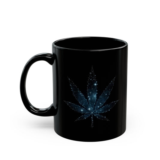 STARRY WEED LEAF - Weed Coffee Mug (11oz) BLACK, Dual Sided