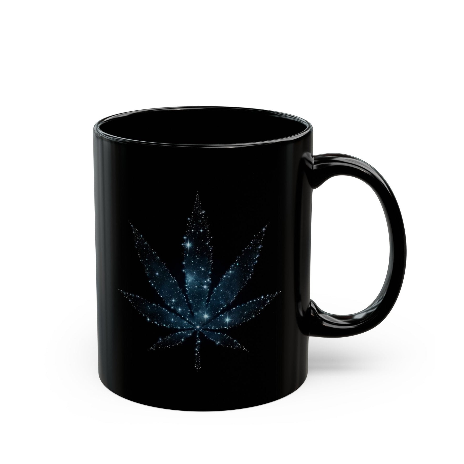 STARRY WEED LEAF - Weed Coffee Mug (11oz) BLACK, Dual Sided