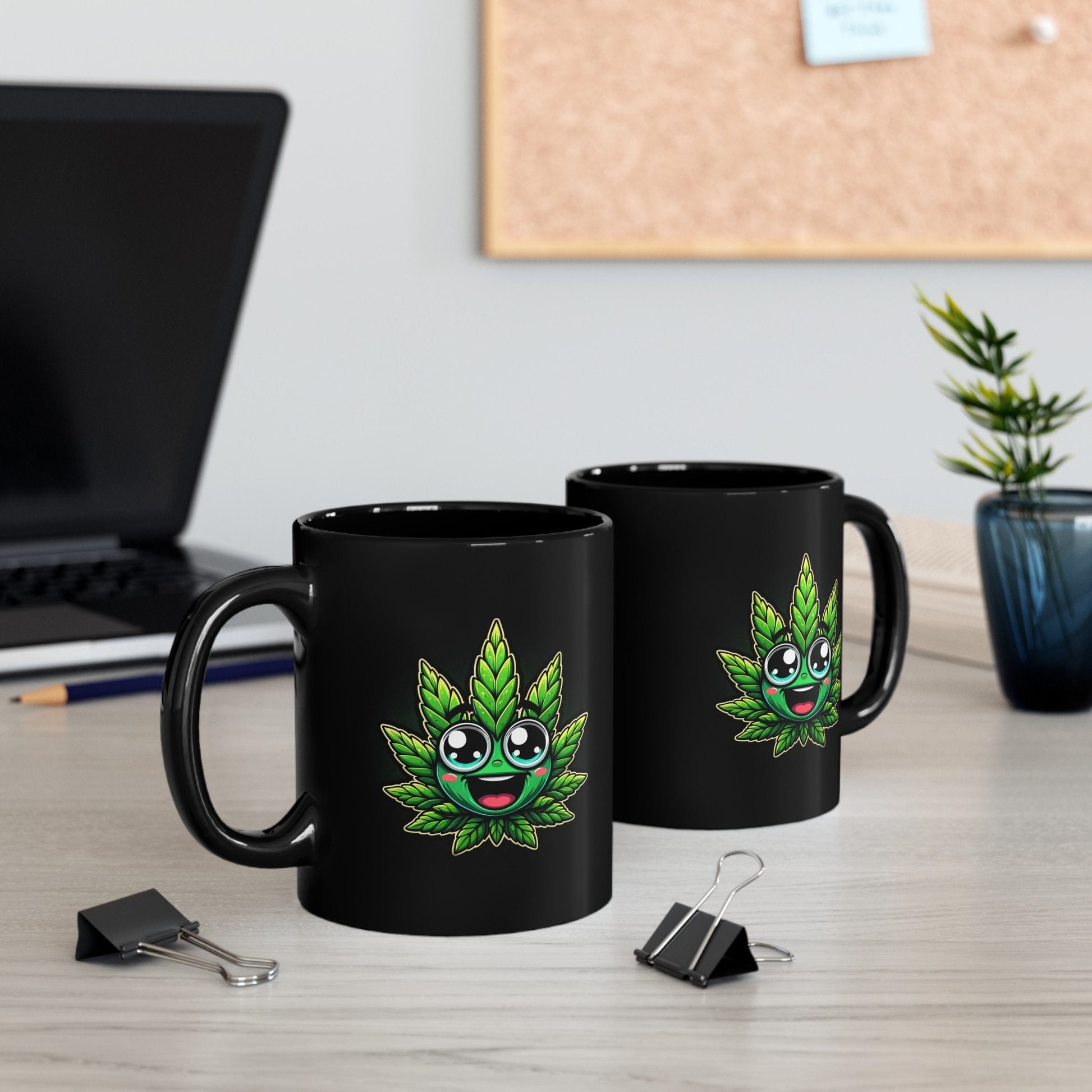 CUTE WEED LEAF - Weed Coffee Mug (11oz) BLACK, Dual Sided