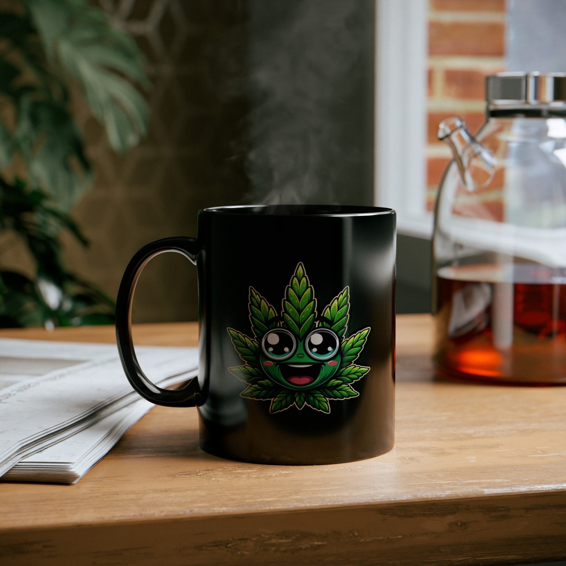 CUTE WEED LEAF - Weed Coffee Mug (11oz) BLACK, Dual Sided
