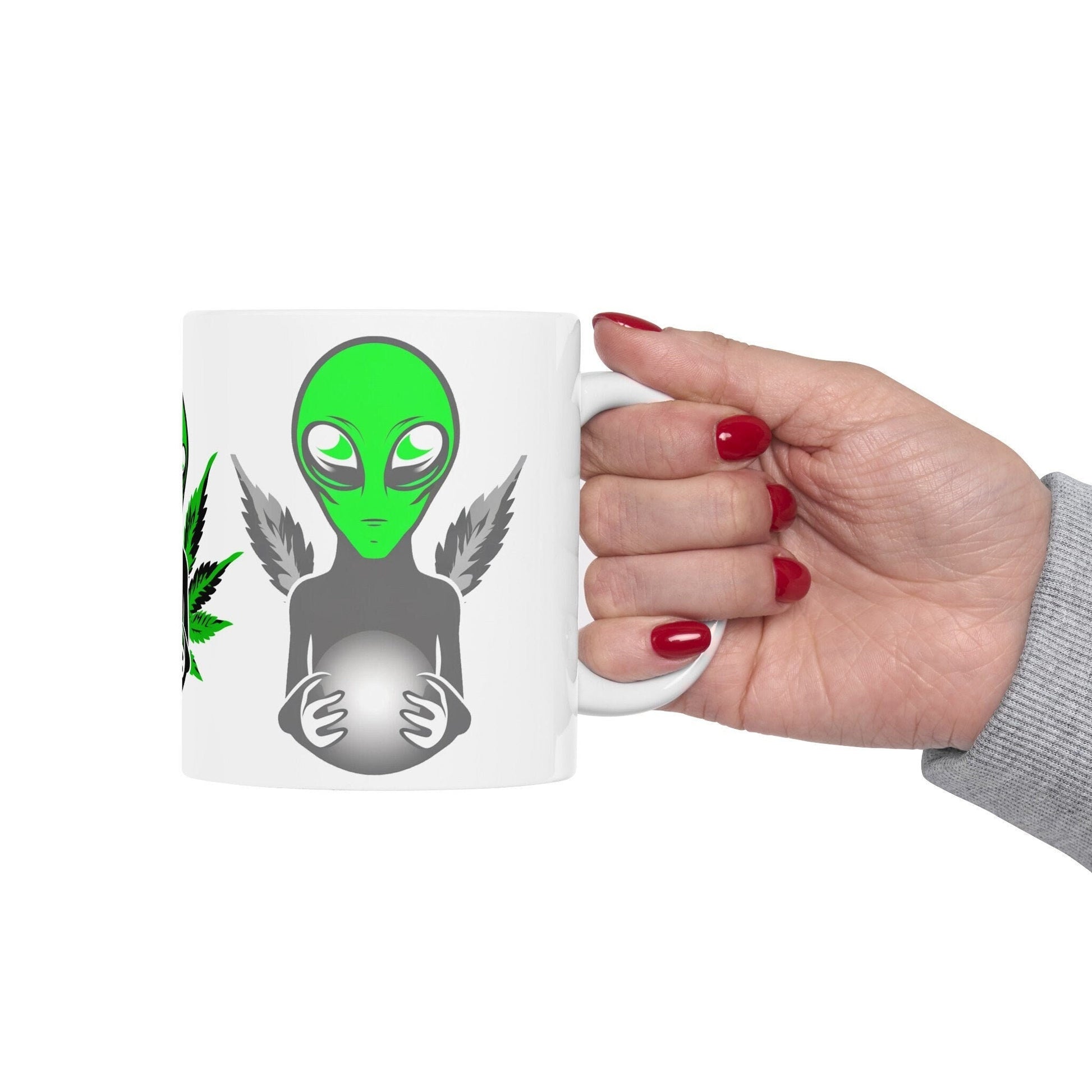 WEED ALIEN - Weed Coffee Mug (11oz) - Perfect Weed Gift for Weed Smokers, Stoners, Growers; Wake & Bake / 420 Weed Mug, Marijuana Gift