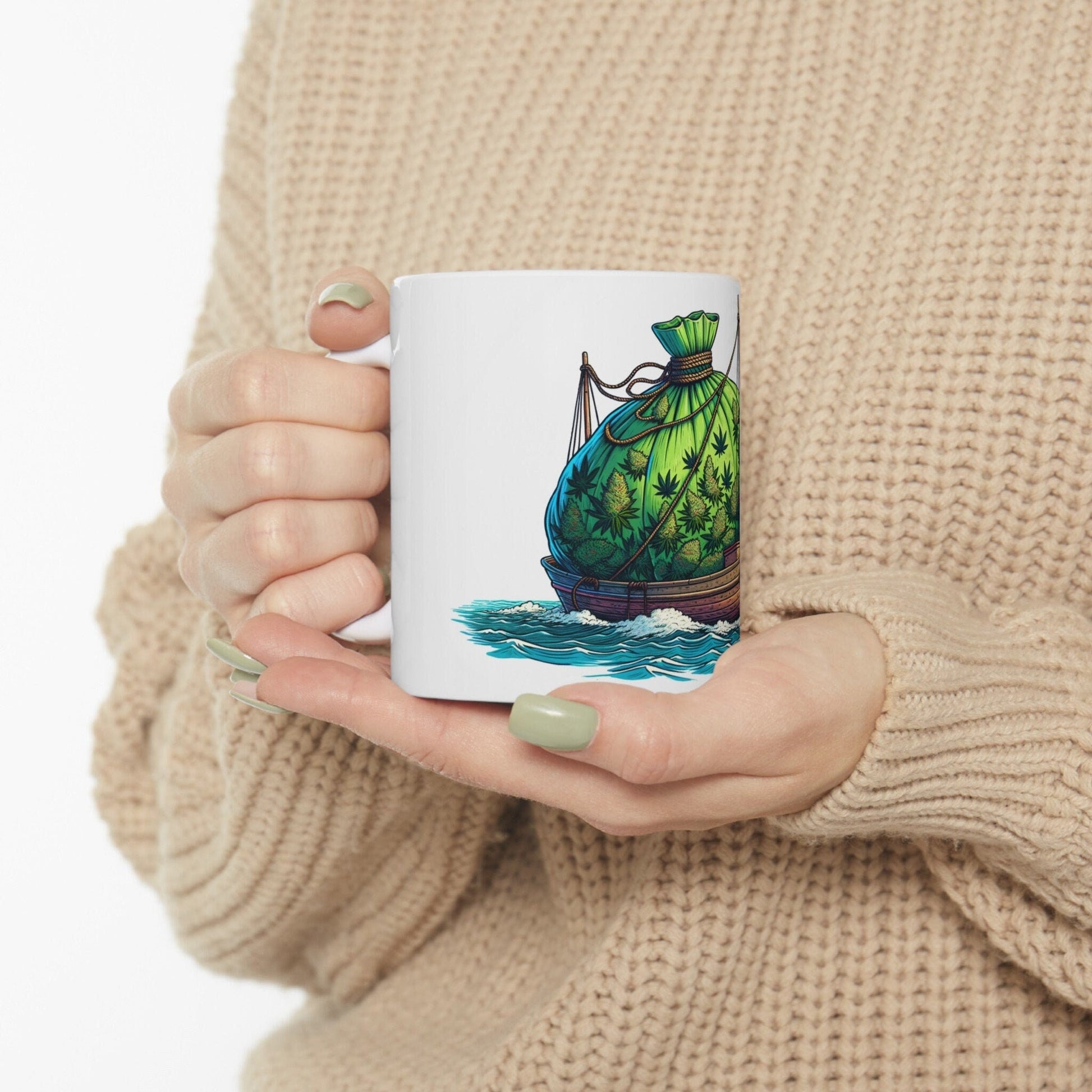 WEED AT SEA - Weed Coffee Mug (11oz) - Perfect Weed Gift for Weed Smokers, Stoners, Growers; Wake and Bake / 420 Weed Mug, Marijuana Gift