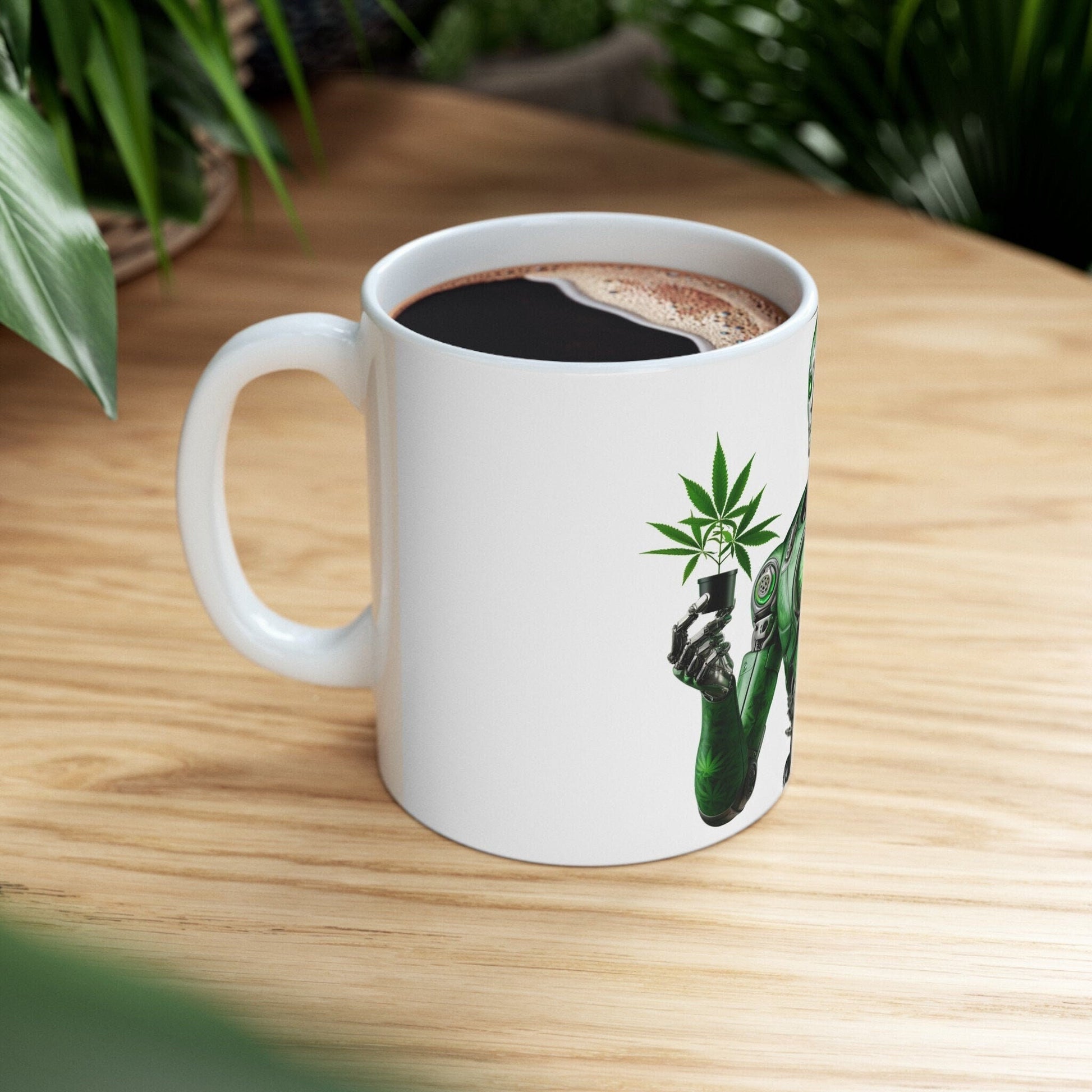 WEED ROBOT - Weed Coffee Mug (11oz) - Perfect Weed Gift for Weed Smokers, Stoners, Growers; Wake and Bake / 420 Weed Mug, Marijuana Gift