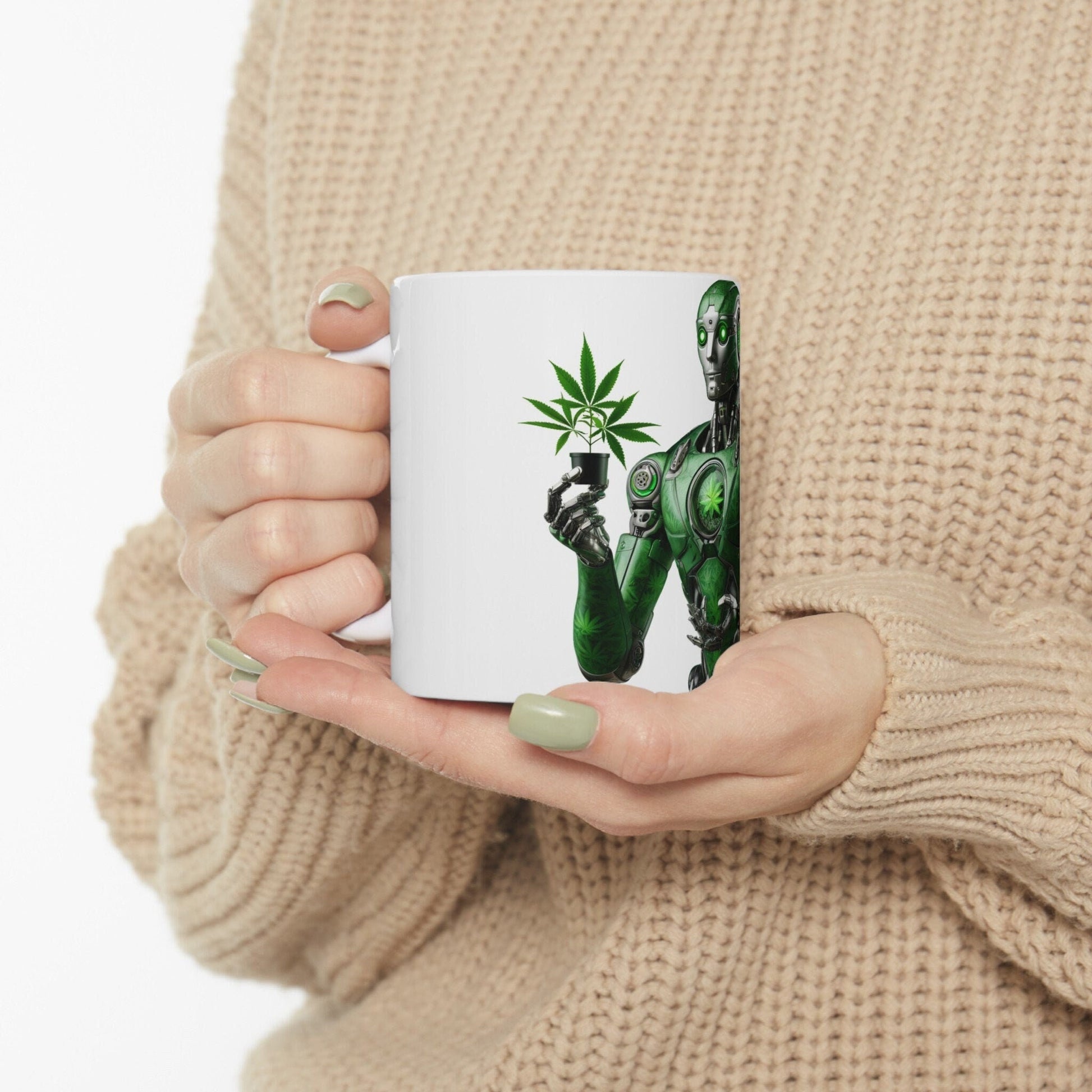 WEED ROBOT - Weed Coffee Mug (11oz) - Perfect Weed Gift for Weed Smokers, Stoners, Growers; Wake and Bake / 420 Weed Mug, Marijuana Gift