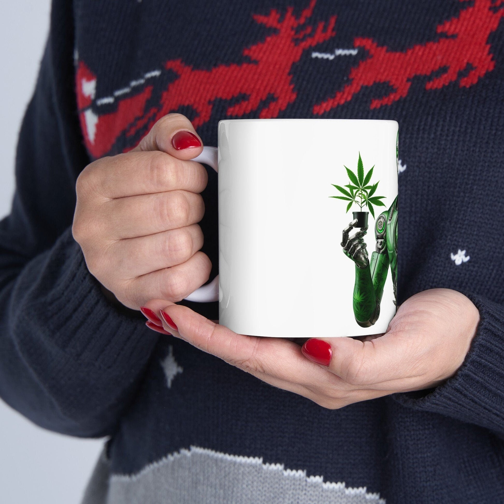 WEED ROBOT - Weed Coffee Mug (11oz) - Perfect Weed Gift for Weed Smokers, Stoners, Growers; Wake and Bake / 420 Weed Mug, Marijuana Gift