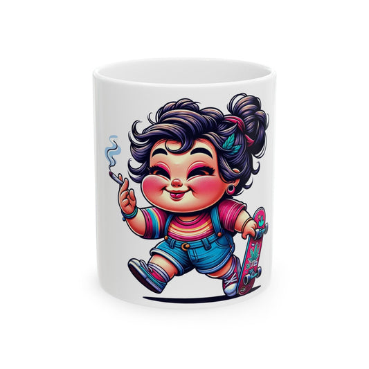SKATER GIRL - 420 Coffee Mug (11oz) Perfect Gift for Smokers/ Marijuana Gift; Wake & Bake Mug - Cannabis Cup / Stoner Mug - Girlfriend Gift