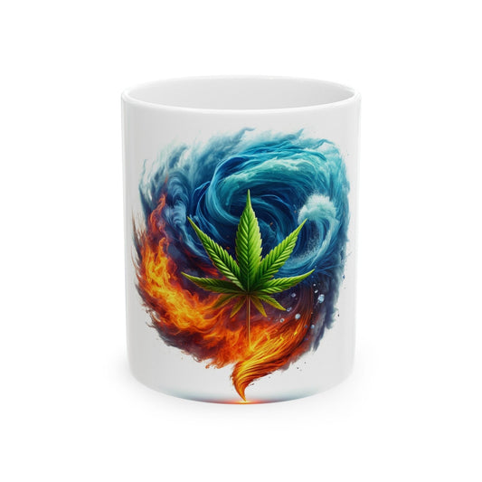 FIRE & WATER WEED Leaf - 420 Coffee Mugs (11oz) Perfect Gift for Smokers/ Marijuana Gift; Wake and Bake Mug - Cannabis Cup / Stoner Mug