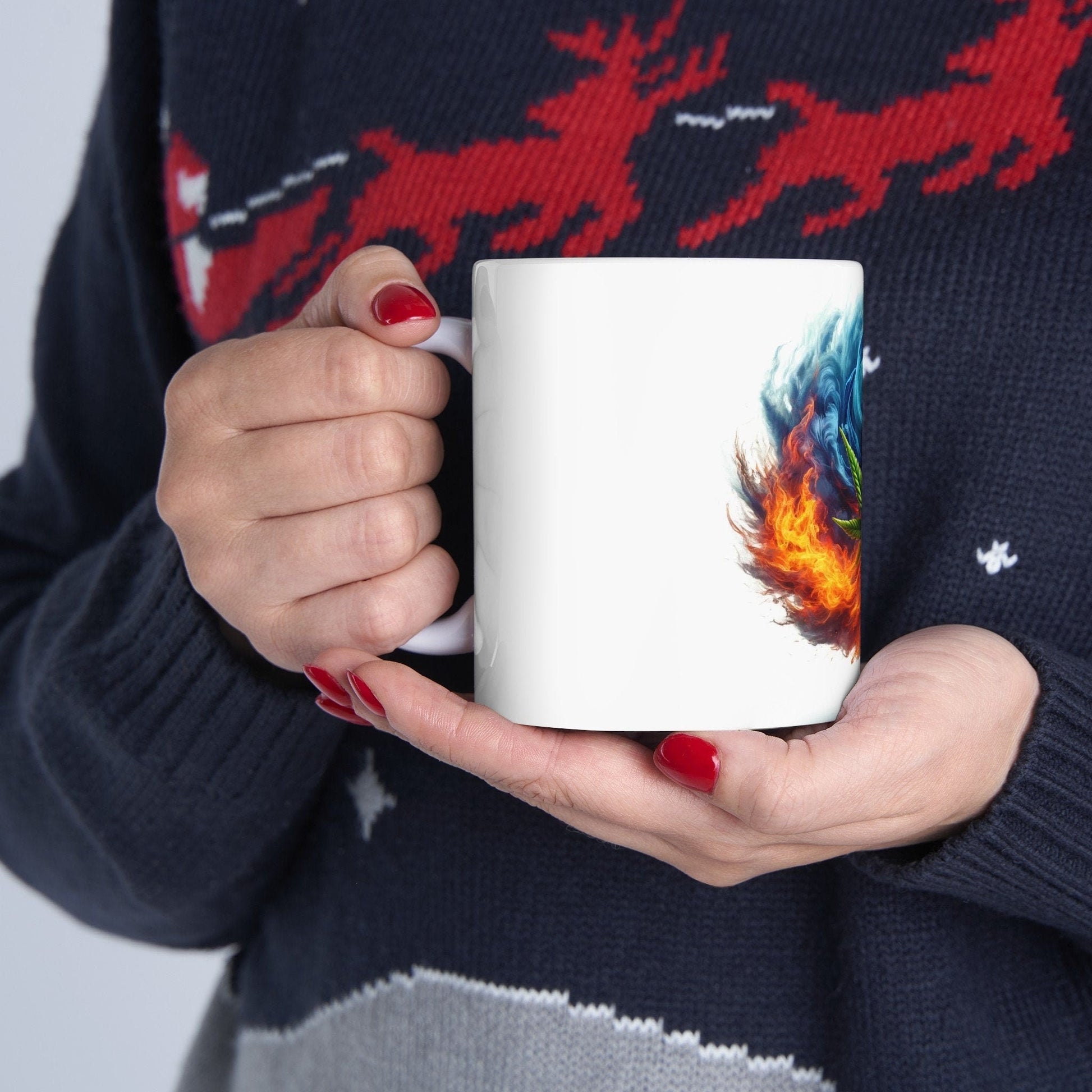 FIRE & WATER WEED Leaf - 420 Coffee Mugs (11oz) Perfect Gift for Smokers/ Marijuana Gift; Wake and Bake Mug - Cannabis Cup / Stoner Mug