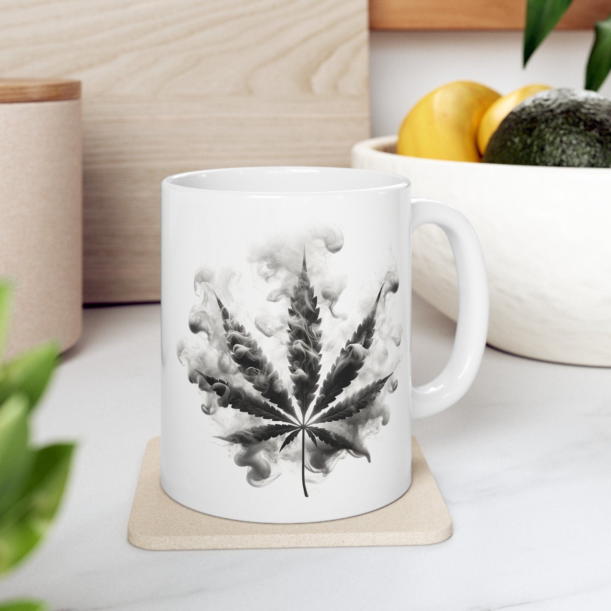 SMOKEY LEAF MUG - Weed Coffee Mugs (11oz) Perfect Gift for Smokers/ Marijuana Gift; Wake and Bake Mug - Cannabis Cup / Stoner Mug