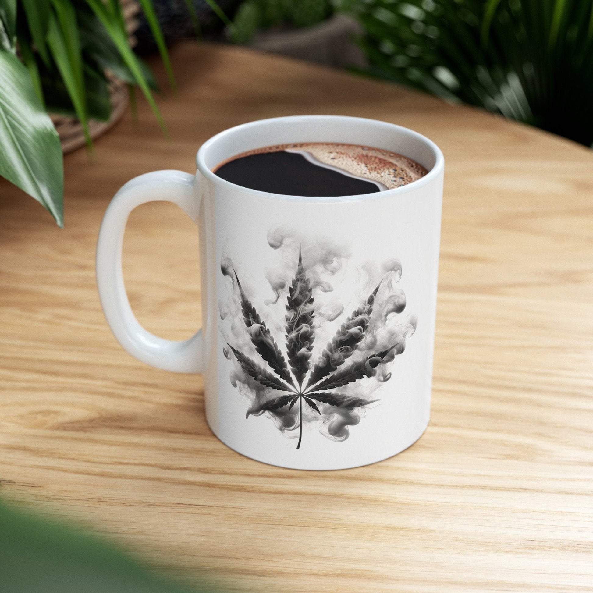 SMOKEY LEAF MUG - Weed Coffee Mugs (11oz) Perfect Gift for Smokers/ Marijuana Gift; Wake and Bake Mug - Cannabis Cup / Stoner Mug