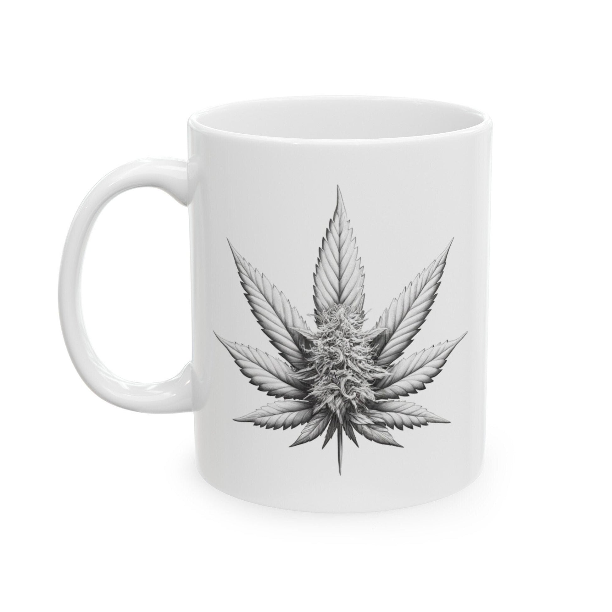 WHITE WEED PLANT - Weed Coffee Mugs (11oz) Perfect Gift for Smokers/ Marijuana Gift; Wake and Bake Mug - Cannabis Cup / Stoner Mug