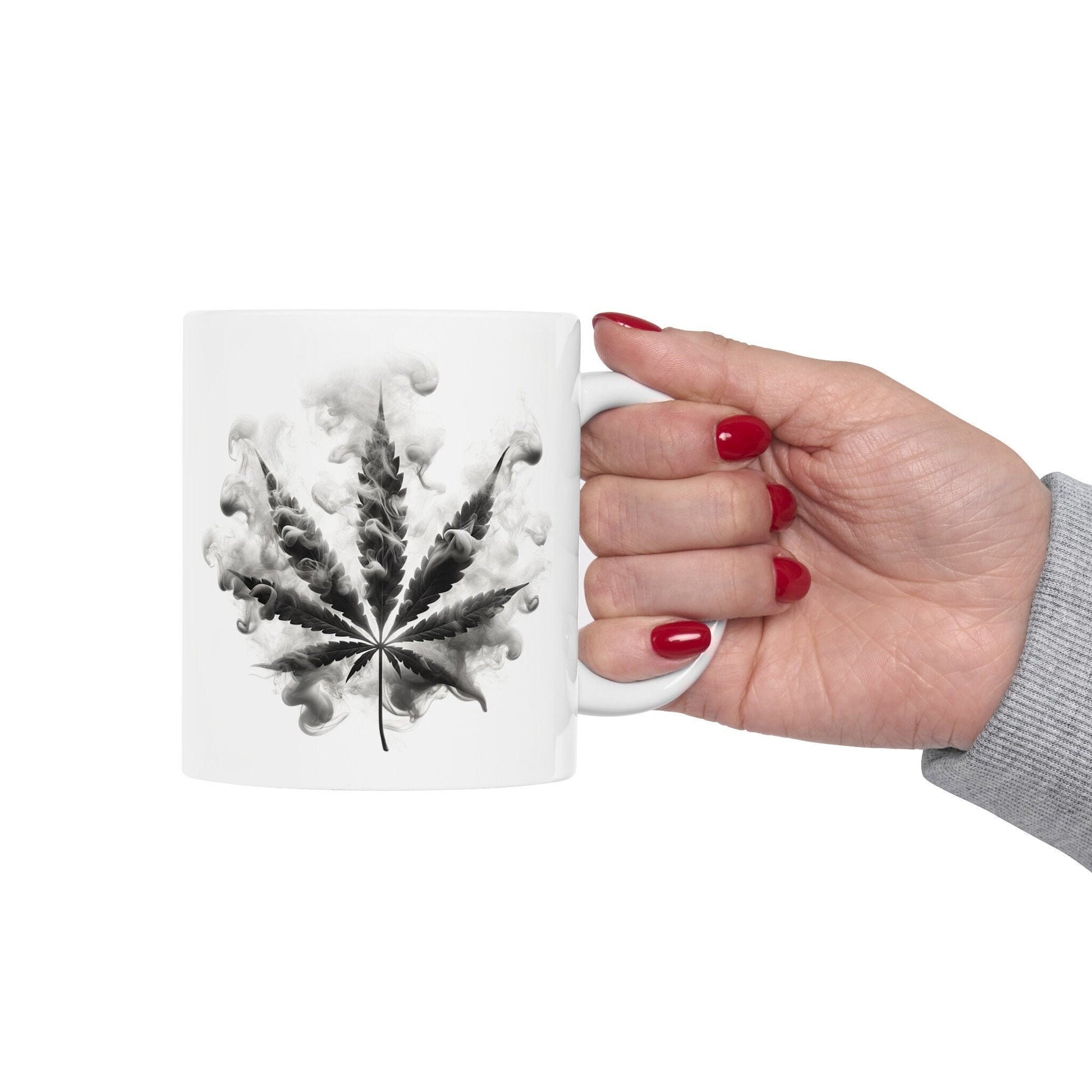 SMOKEY LEAF MUG - Weed Coffee Mugs (11oz) Perfect Gift for Smokers/ Marijuana Gift; Wake and Bake Mug - Cannabis Cup / Stoner Mug