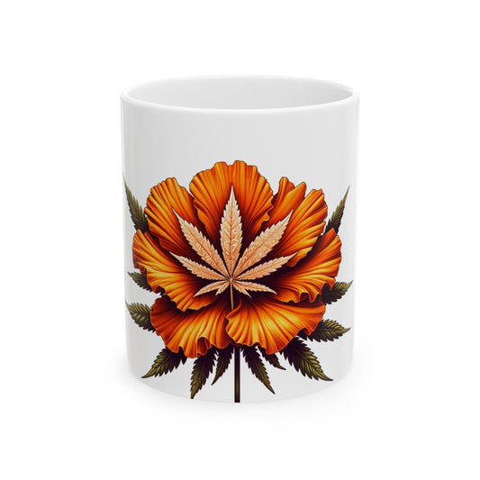 ORANGE WEED FLOWER - Weed Coffee Mugs (11oz) Perfect Gift for Smokers/ Marijuana Gift; Wake and Bake Mug - Cannabis Cup / Stoner Mug