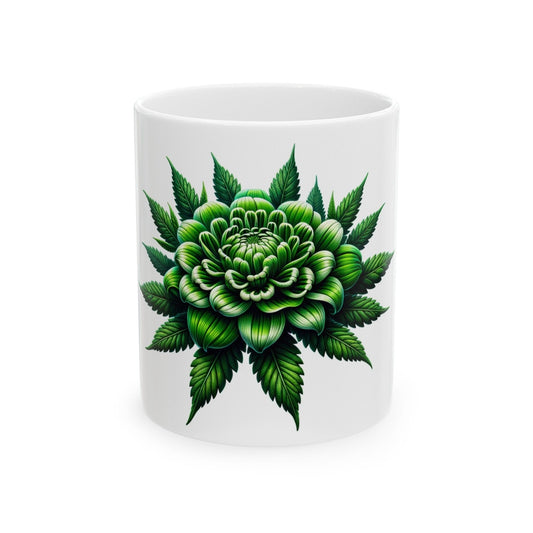 GREEN WEED FLOWER - Weed Coffee Mugs (11oz) Perfect Gift for Smokers/ Marijuana Gift; Wake and Bake Mug - Cannabis Cup / Stoner Mug