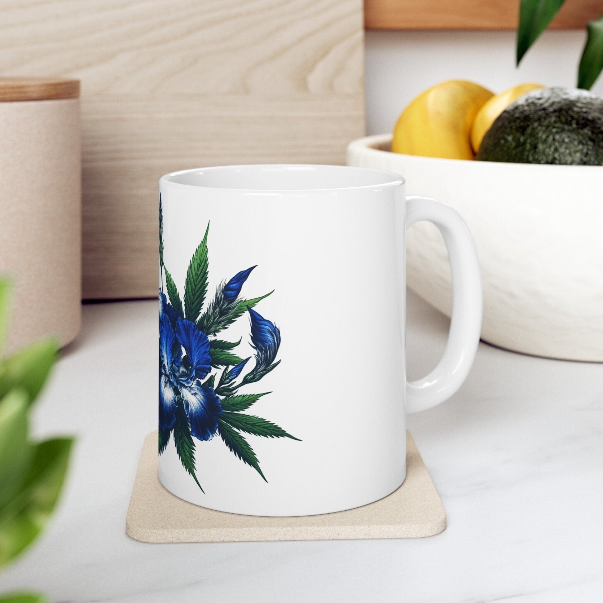 BLUE WEED FLOWER - Weed Coffee Mugs (11oz) Perfect Gift for Smokers/ Marijuana Gift; Wake and Bake Mug - Cannabis Cup / Stoner Mug