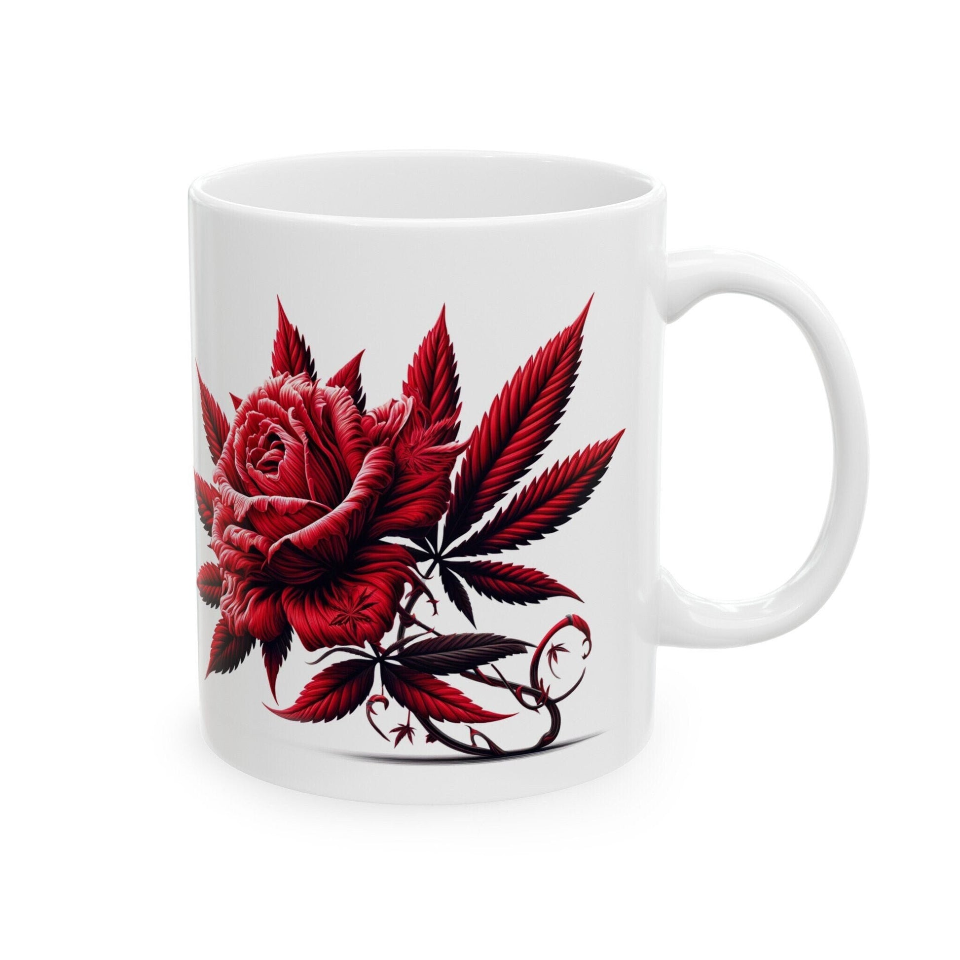 RED WEED FLOWER - Weed Coffee Mugs (11oz) Perfect Gift for Smokers/ Marijuana Gift; Wake and Bake Mug - Cannabis Cup / Stoner Mug