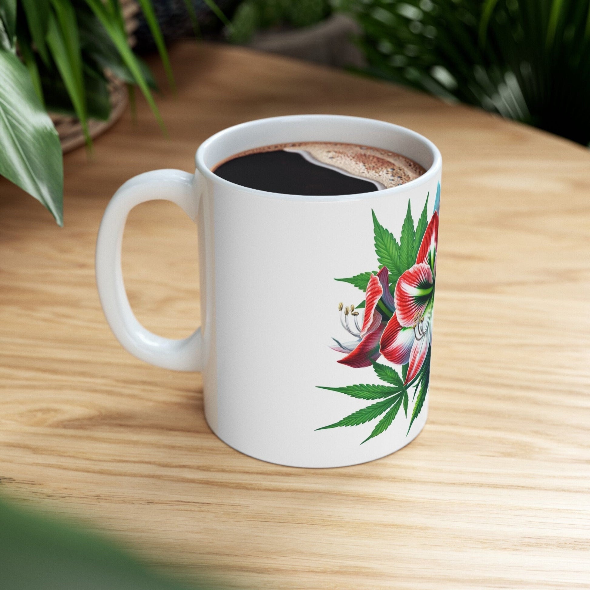 AMARYLLIS WEED FLOWER - Weed Coffee Mugs (11oz) Perfect Gift for Smokers/ Marijuana Gift; Wake and Bake Mug - Cannabis Cup / Stoner Mug