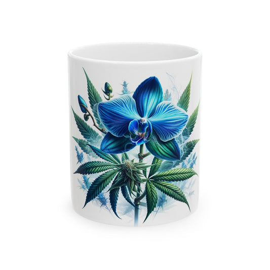 BLUE ORCHID Weed FLOWER - Weed Coffee Mugs (11oz) Perfect Gift for Smokers/ Marijuana Gift; Wake and Bake Mug - Cannabis Cup / Stoner Mug