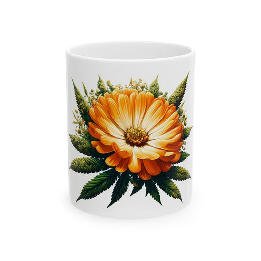 CALENDULA WEED FLOWER - Weed Coffee Mugs (11oz) Perfect Gift for Smokers/ Marijuana Gift; Wake and Bake Mug - Cannabis Cup / Stoner Mug