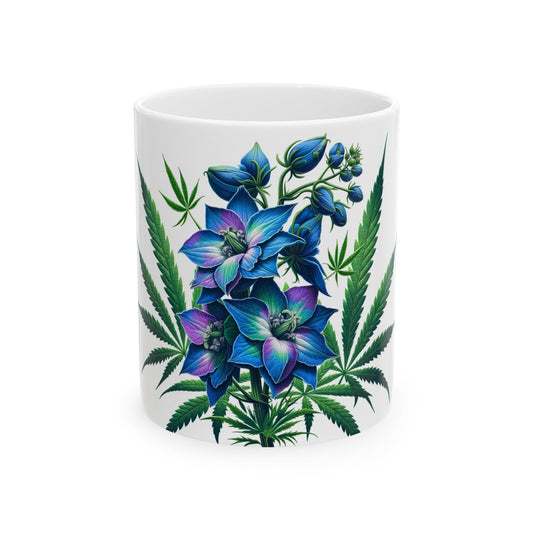 DELPHINIUM WEED FLOWER - Weed Coffee Mugs (11oz) Perfect Gift for Smokers/ Marijuana Gift; Wake and Bake Mug - Cannabis Cup / Stoner Mug