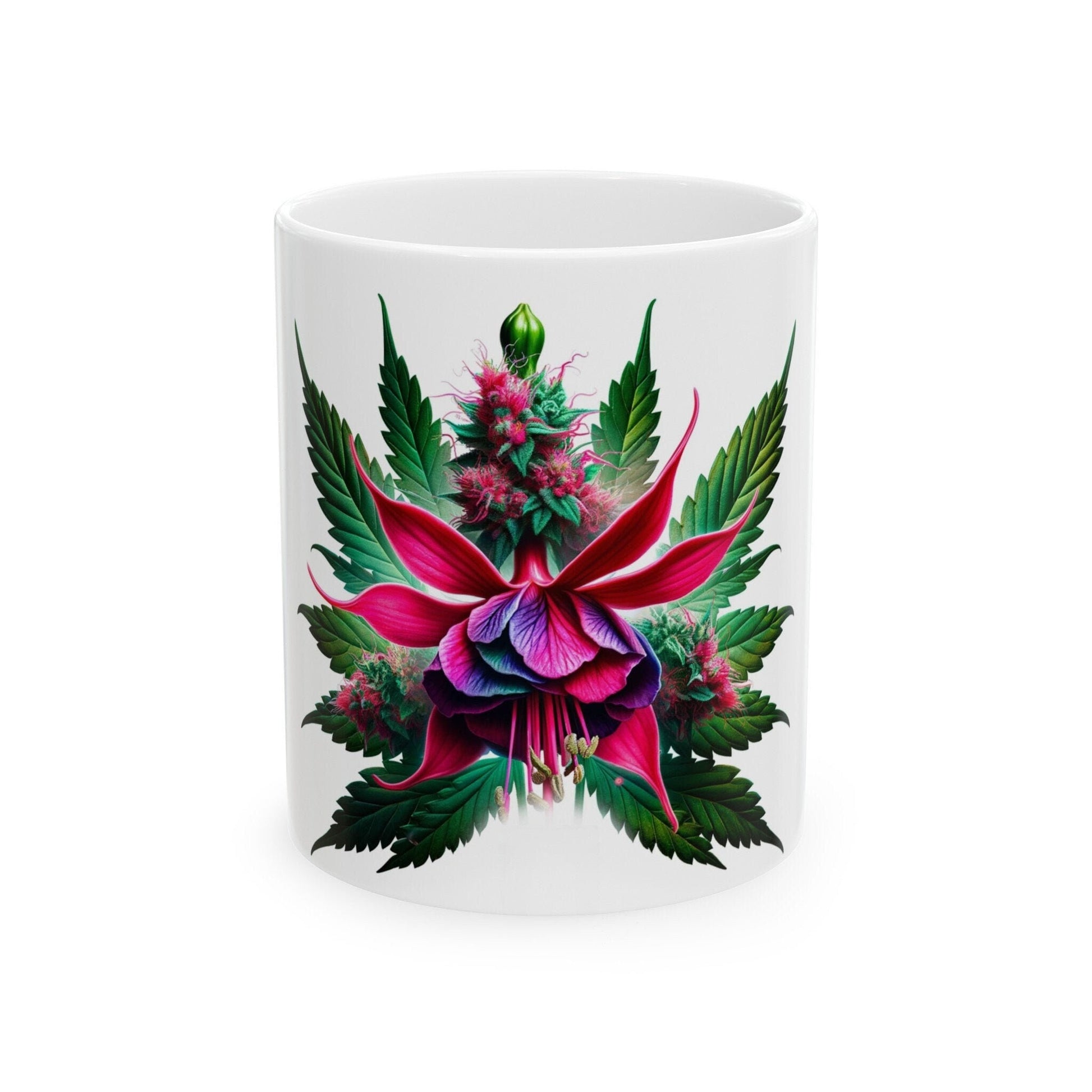 FUCHSIA WEED FLOWER - Weed Coffee Mugs (11oz) Perfect Gift for Smokers/ Marijuana Gift; Wake and Bake Mug - Cannabis Cup / Stoner Mug