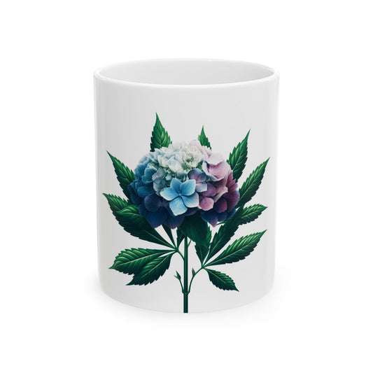 HYDRANGEA WEED FLOWER - Weed Coffee Mugs (11oz) Perfect Gift for Smokers/ Marijuana Gift; Wake and Bake Mug - Cannabis Cup / Stoner Mug