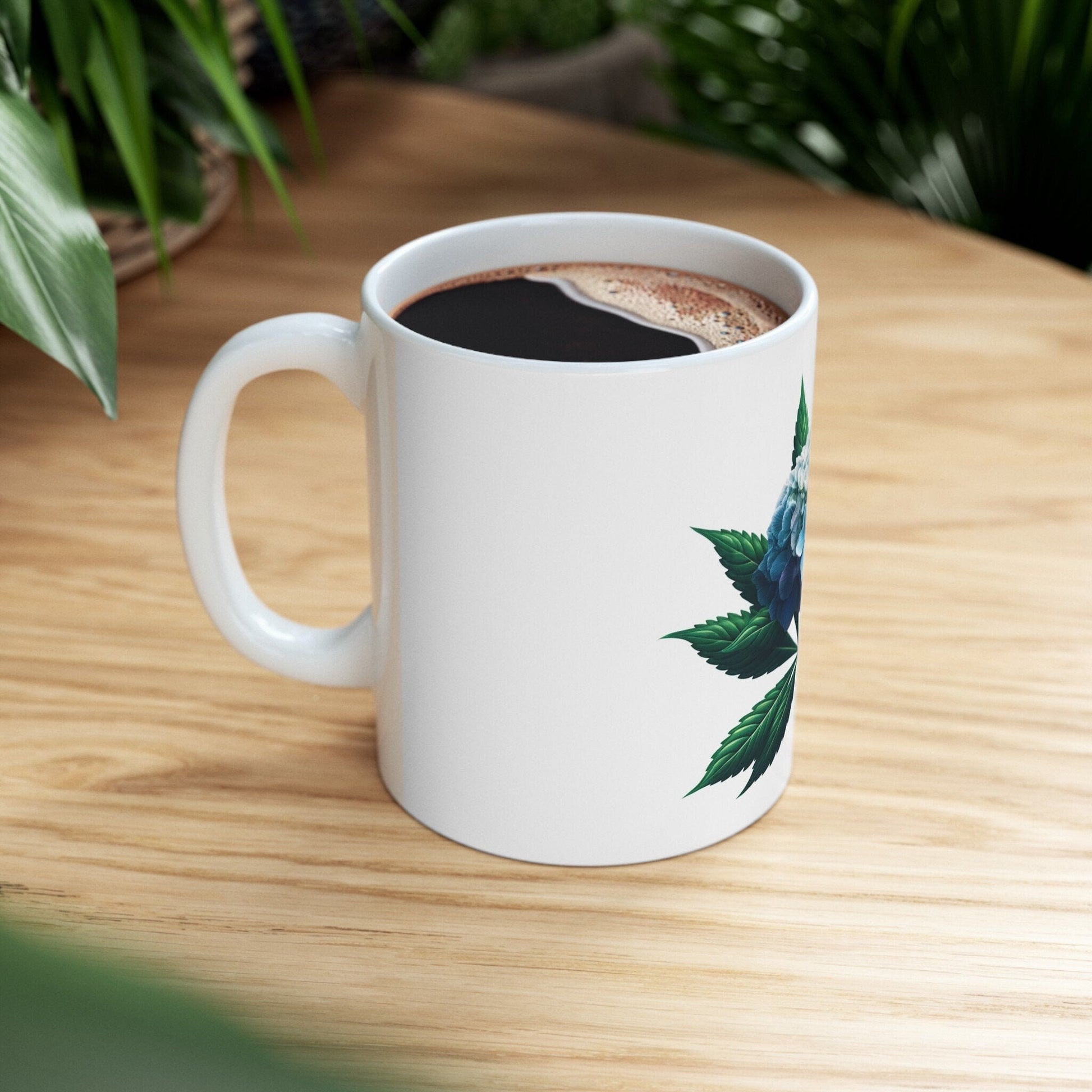 HYDRANGEA WEED FLOWER - Weed Coffee Mugs (11oz) Perfect Gift for Smokers/ Marijuana Gift; Wake and Bake Mug - Cannabis Cup / Stoner Mug