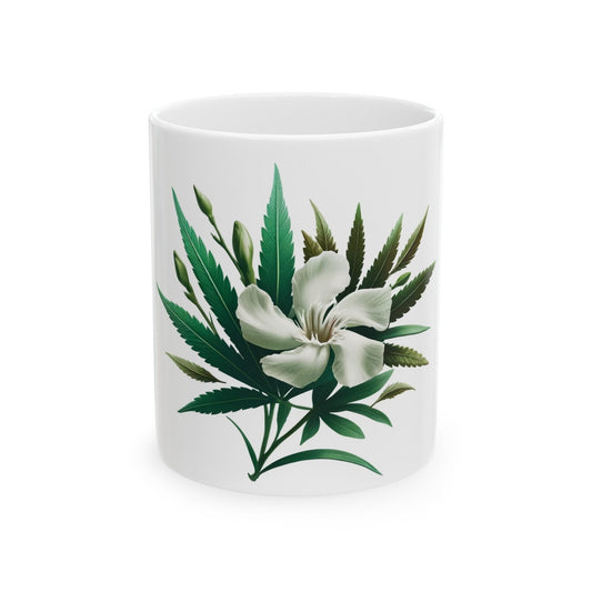 OLEANDER WHITE Weed FLOWER - Weed Coffee Mugs (11oz) Perfect Gift for Smokers/ Marijuana Gift; Wake and Bake Mug - Cannabis Cup / Stoner Mug