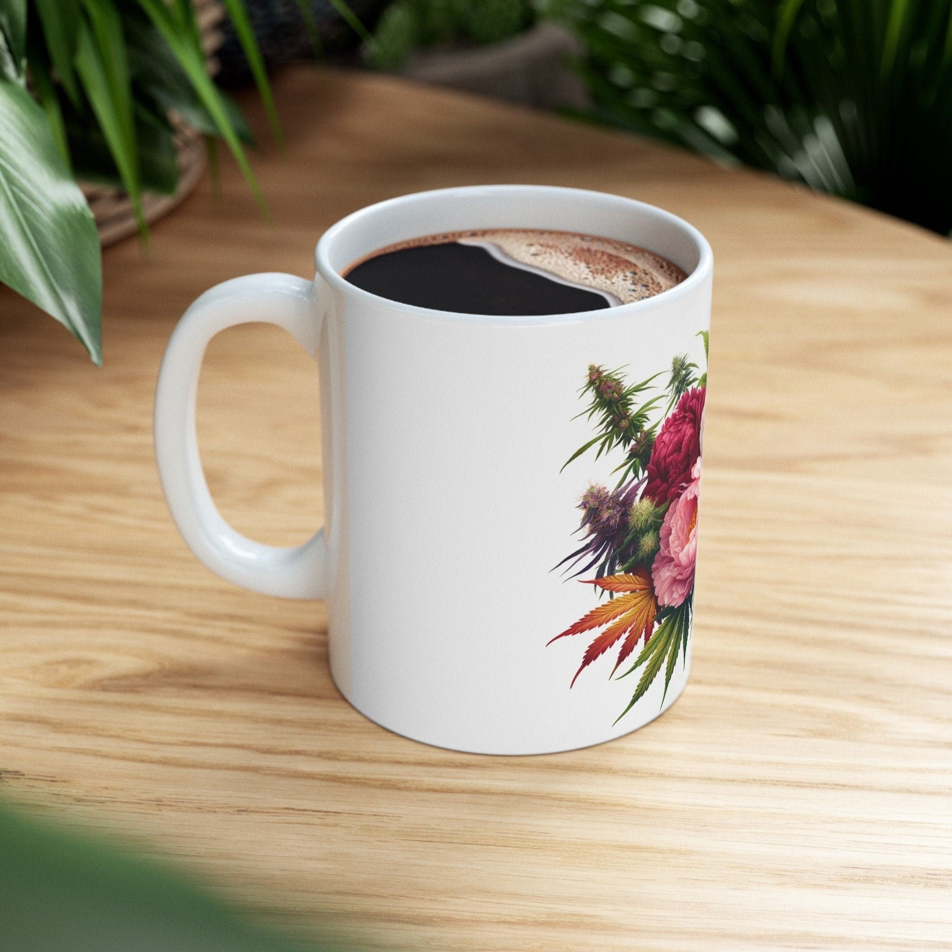 PEONY WEED FLOWER - Weed Coffee Mugs (11oz) Perfect Gift for Smokers/ Marijuana Gift; Wake and Bake Mug - Cannabis Cup / Stoner Mug